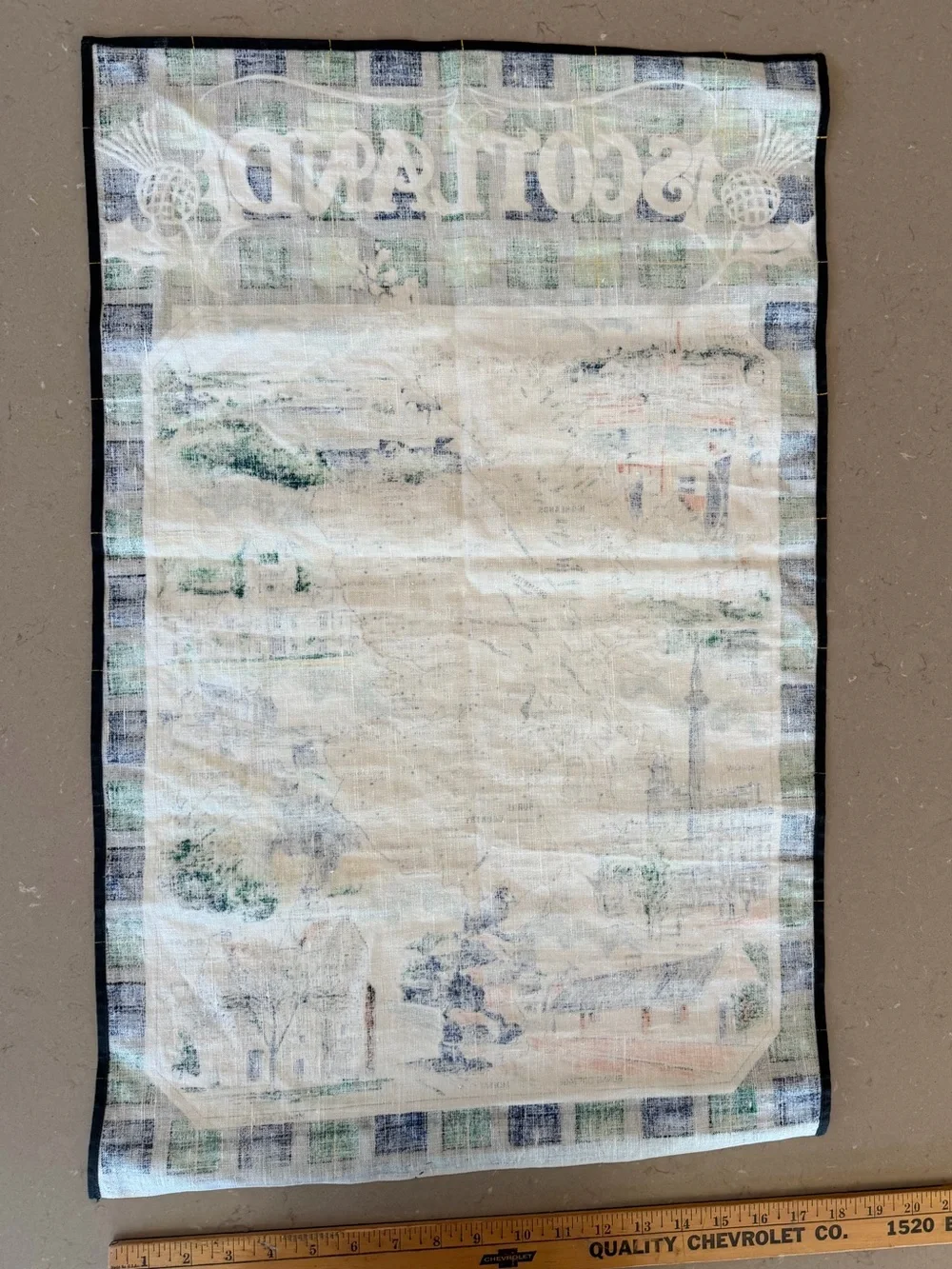 Vintage Maurice Oliphant Scotland Map Tea Towel Wall Hanging Tartan - Made in UK